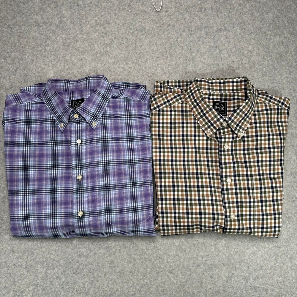 Jos A Bank Mens XL Traveler Collection‎ Button Down Shirts Plaid 2 Pack NEW